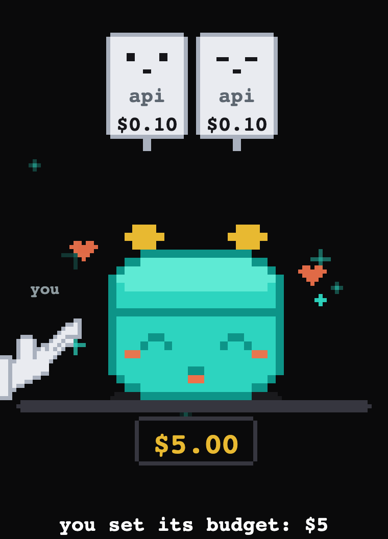 The wallet character: a purse with a face, standing on a
shelf